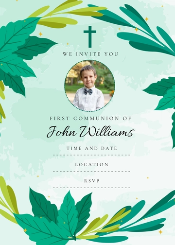 Blank Greenery First Communion Invitation Template - Edit Online & Download