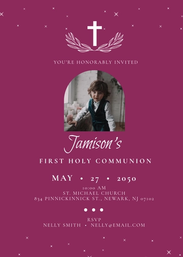 Simple Burgundy Communion Invitation Template - Edit Online & Download