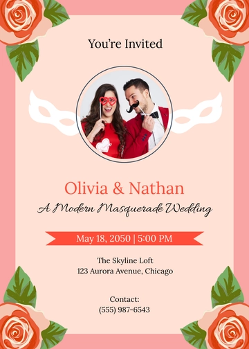 Modern Masquerade Wedding Invitation Template - Edit Online & Download