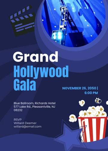 Blue Hollywood Gala Invitation Template - Edit Online & Download
