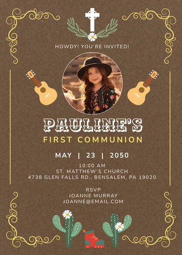 Colorful Western First Communion Invitation Template - Edit Online & Download