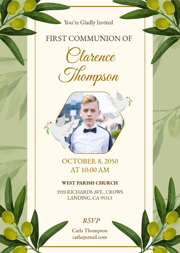 Olive Branch First Communion Invitation Template - Edit Online & Download