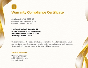 Gold Background Warranty Compliance Certificate Template - Edit Online & Download