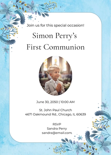 Light Blue First Communion Invitation Template - Edit Online & Download