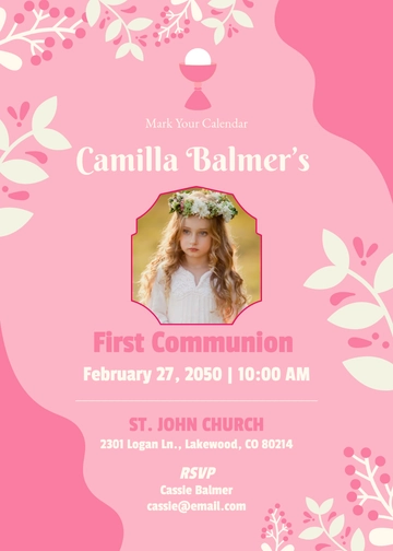 Aesthetic Pink First Communion Invitation Template - Edit Online & Download
