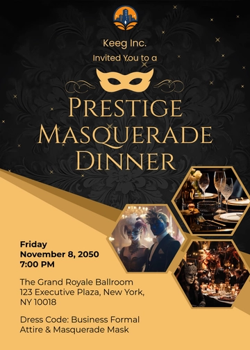 Professional Masquerade Dinner Invitation Template - Edit Online & Download