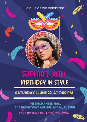Colorful Masquerade Birthday Invitation Template - Edit Online & Download