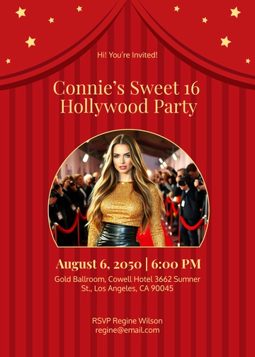 Hollywood Sweet 16 Invitation Template - Edit Online & Download