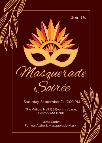 Simple Masquerade Event Invitation Template - Edit Online & Download