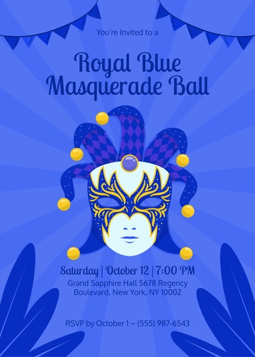 Royal Blue Masquerade Invitation Template - Edit Online & Download