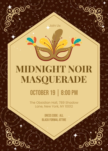 Brown Vintage Masquerade Invitation Template - Edit Online & Download