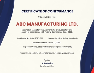 Conformance Certificate for Regulatory Requirements Template - Edit Online & Download