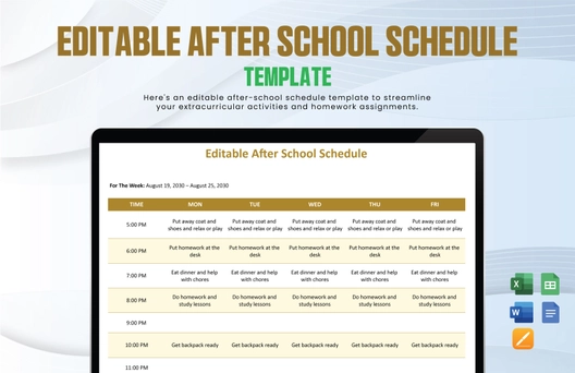 Editable After School Schedule Template