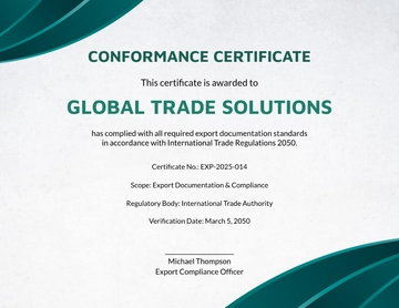 Conformance Certificate for Export Documentation Template - Edit Online & Download
