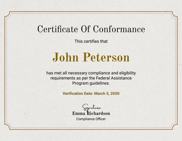 Beneficiary Certificate of Conformance Template - Edit Online & Download