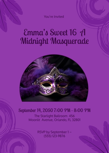 Sweet 16 Masquerade Invitation Template - Edit Online & Download