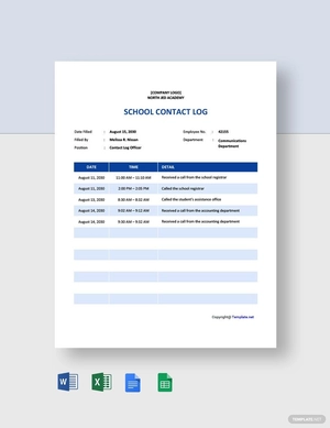 School Contact Log Template