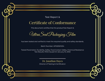Test Report and Conformance Certificate Template - Edit Online & Download