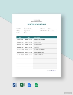 School Reading Log Template