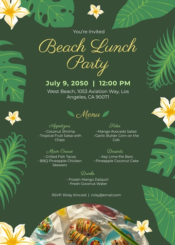 Tropical Green Menu Invitation Template - Edit Online & Download