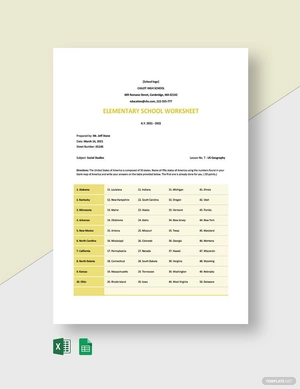 Elementary School Worksheet Template
