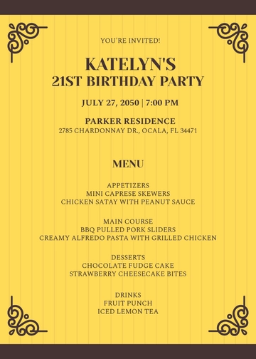 Party Menu Invitation Template - Edit Online & Download