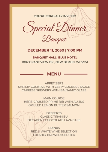 Dinner Meal Menu Invitation Template - Edit Online & Download