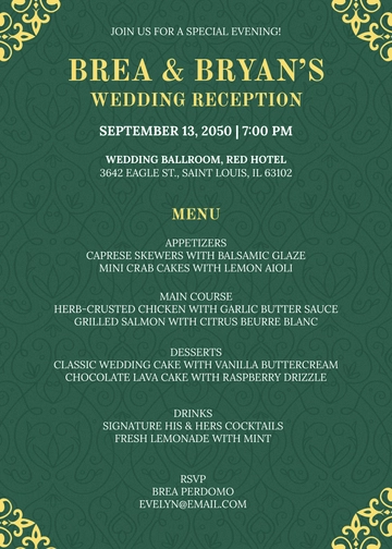 Wedding Menu Invitation Template - Edit Online & Download