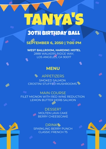 Colorful Birthday Menu Invitation Template - Edit Online & Download