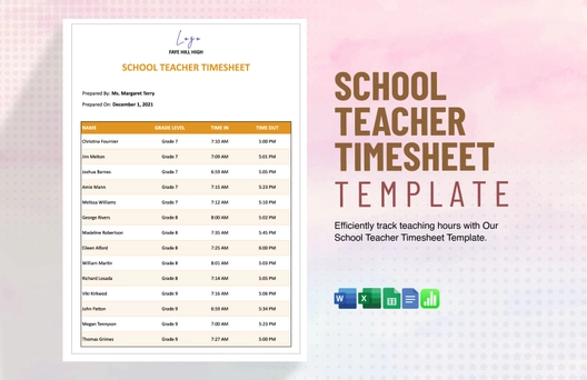 School Teacher Timesheet Template School Teacher Timesheet Template