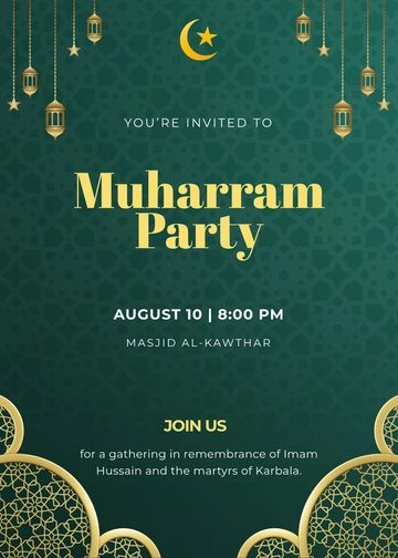 Green Muharram Party Invitation Template - Edit Online & Download