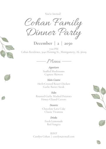 Minimalist Menu Invitation Template - Edit Online & Download