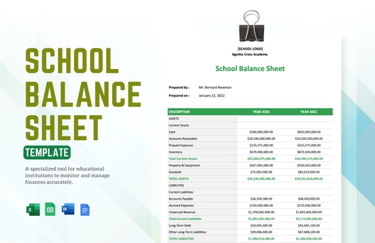 School Balance Sheet Template