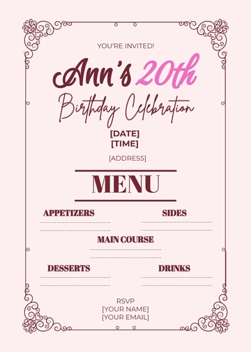 Blank Celebration Menu Invitation Template - Edit Online & Download