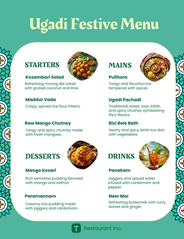 Ugadi Restaurant Menu Flyer Template - Edit Online & Download