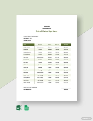 School Visitor Sign Sheet Template