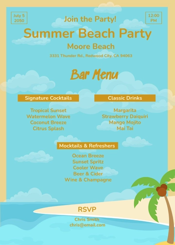 Beach Bar Menu Invitation Template - Edit Online & Download