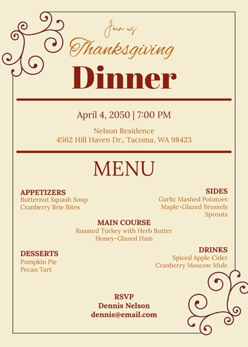 Thanksgiving Menu Invitation Template - Edit Online & Download