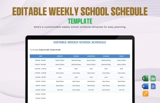 Editable Weekly School Schedule Template