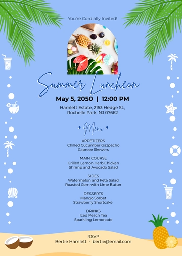 Aesthetic Summer Menu Invitation Template - Edit Online & Download