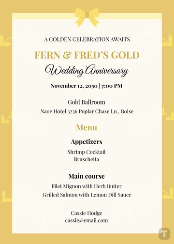 Gold Menu Invitation Template - Edit Online & Download