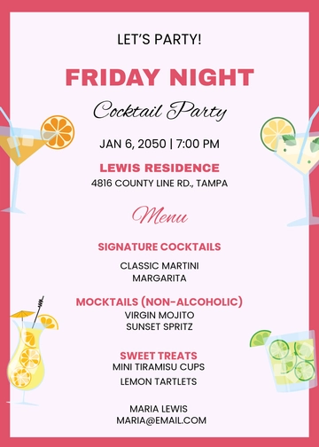 Cocktail Menu Invitation Template - Edit Online & Download