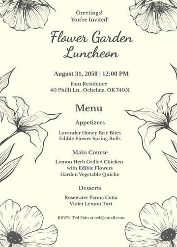 Wildflower Menu Invitation Template - Edit Online & Download