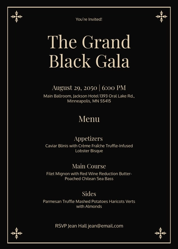 Black Menu Invitation Template - Edit Online & Download