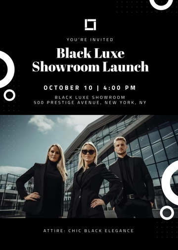 Black Showroom Launch Event Invitation Template - Edit Online & Download
