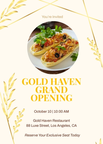 Gold Restaurant Launch Event Invitation Template - Edit Online & Download