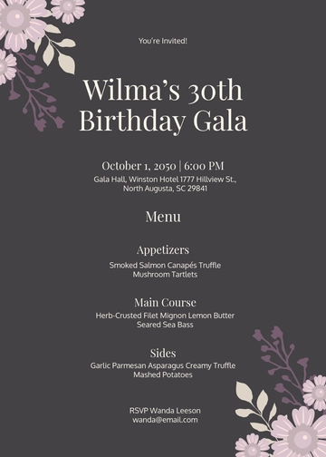 Floral Menu Invitation Template - Edit Online & Download