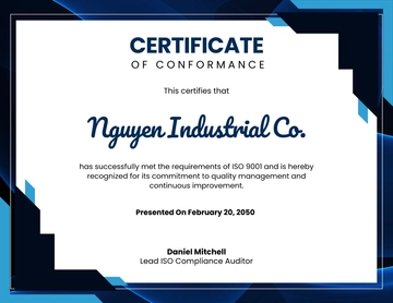 ISO 9001 Conformance Certificate Template - Edit Online & Download