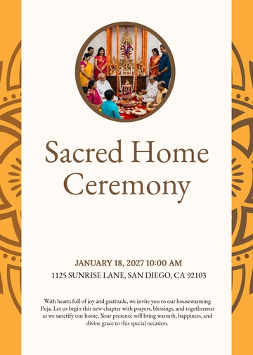 Free Housewarming Puja Invitation Template to Edit Online