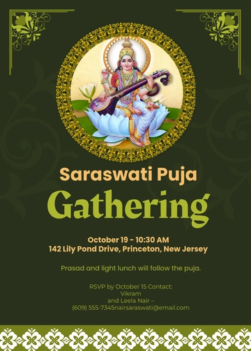 Aesthetic Saraswati Puja Invitation Template - Edit Online & Download